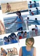 A collage of photos of a woman on the beach.